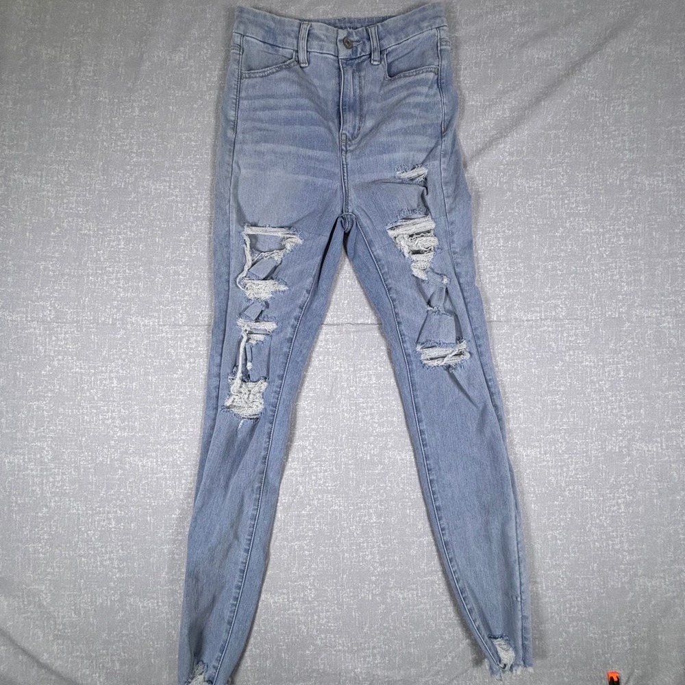 American Eagle Curvy Highest Rise Jegging Light Wash Distressed Skinny Jeans 6